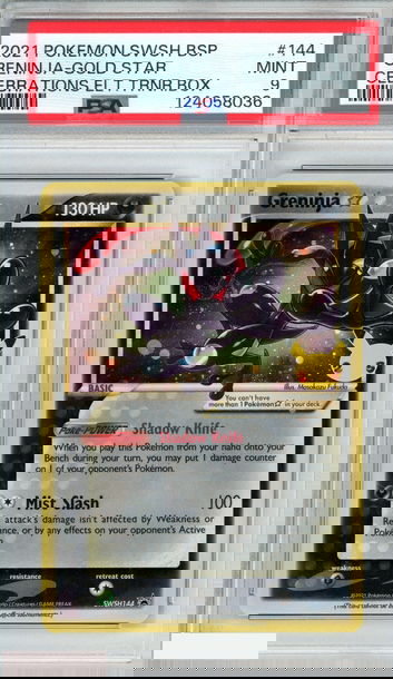 2021 POKEMON SWSH BLACK STAR PROMO GRENINJA GOLD STAR #144 CELEBRATION ETB PSA 9