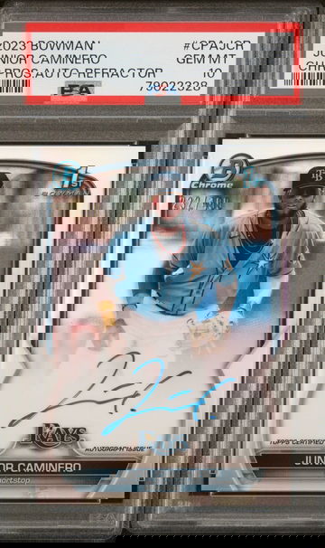 2023 Bowman Chrome Prospect Autograph Refractor Junior Caminero #CPAJCR /499 PSA 10