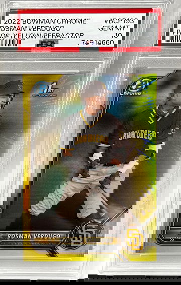2022 Bowman Chrome Prospects Rosman Verdugo Yellow Refractor /75 PSA 10