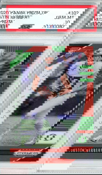 2020 PANINI PRIZM DP JUSTIN HERBERT #102 RED PRIZM CHARGERS ROOKIE PSA 10 GEM MT