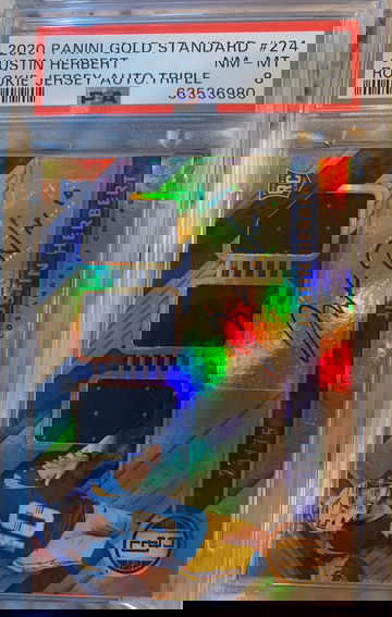 2020 Panini Gold Standard Justin Herbert Triple Patch AUTO. PSA 8 NM-MT