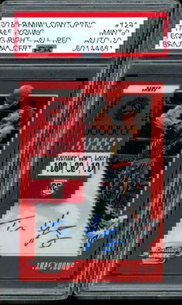 2018 Contenders Optic Red Prizm /149 Trae Young ROOKIE RC #124 PSA 9 w/ 10 AUTO