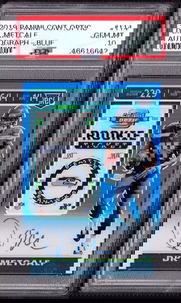 DK Metcalf 2019 Panini Contenders Optic RC Autograph Blue /75 POP 1 