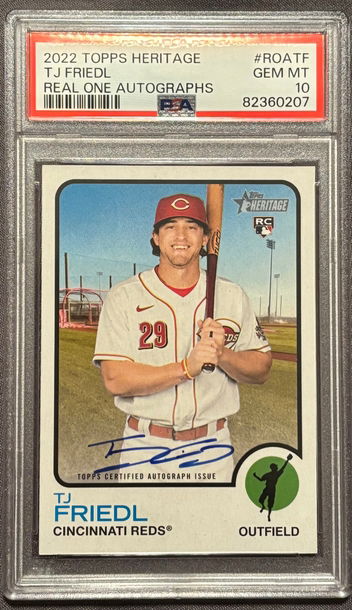 Tj Friedl 2022 Topps Heritage Real One Autographs RC PSA 10 LOW POP