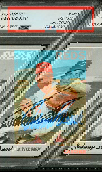 1970 Topps Johnny Bench On Card Auto PSA 3.5 Auto 10 Cincinnati Reds HOF