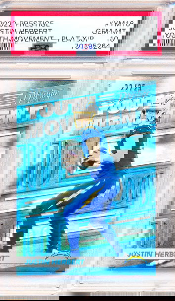 2022 Prestige #YM16 Justin Herbert Youth Movement PLATINUM /25 PSA 10