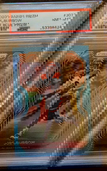 2020 Panini Prizm Joe Burrow Light Blue Prizm PSA 8