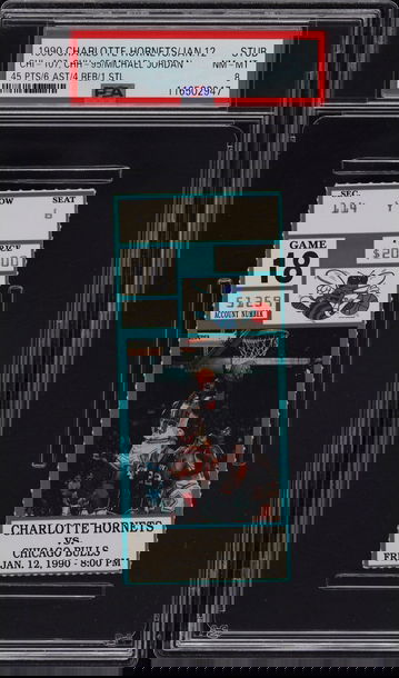 1990 Hornets vs Bulls ticket stub Michael Jordan PSA 8 