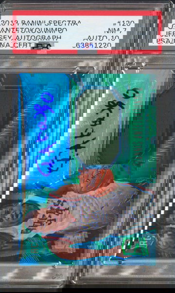 2013 Giannis Antetokounmpo Panini Spectra Green Rookie Jersey Auto PSA 7 10 #120 Prizm RPA Patch Autograph