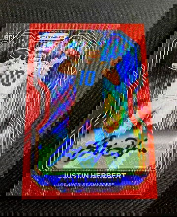 2020 Justin Herbert Panini Prizm Red Ruby Wave Rookie Auto /149 #325 Autograph SP RC