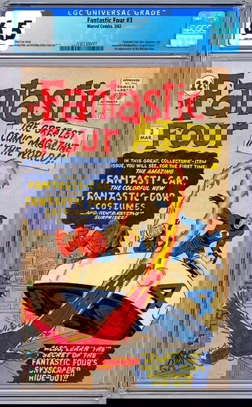 FANTASTIC FOUR #3 CGC 6.5 STAN LEE & JACK KIRBY 1ST COSTUMES & FANTASTI-CAR 1962