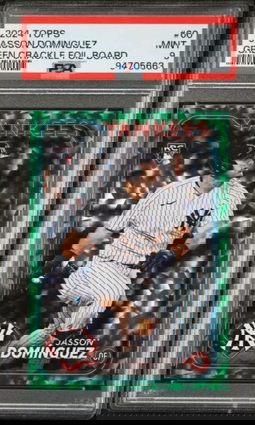 Jasson Dominguez 2024 Topps Green Crackle Foil Board PSA 9