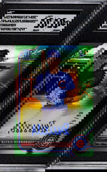 SGC 10 2022 Bowman Chrome Alexis Hernandez Green Refractor Auto #'d 75/99