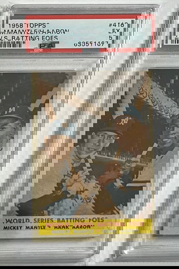 1958 Topps #418 Mickey Mantle/Hank Aaron  World Series Batting Foes   PSA 5  EX