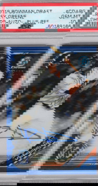 2019 Bowman Draft Riley Greene Chrome Blue Refractor 136/150 Auto PSA 10 GEM MT