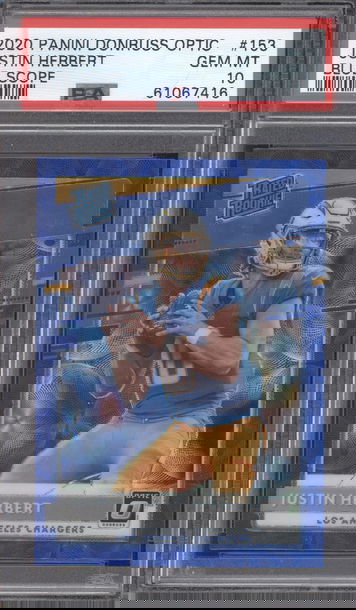 2020 Panini Donruss Optic 153 Justin Herbert Blue Scope Rated Rookie RC PSA 10 GEM