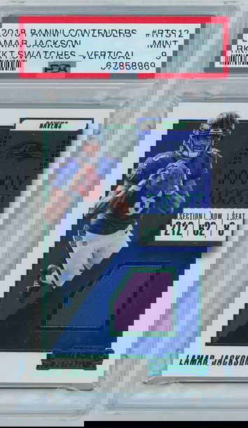 2018 Contenders Football #RTS-12 Lamar Jackson - Rookie Ticket Swatches | PSA 9