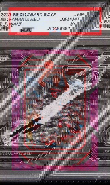 2023 Panini Prizm Draft Picks #66 Donovan Mitchell - PSA 10 Gem MT Purple Wave Prizm Basketball Card.  