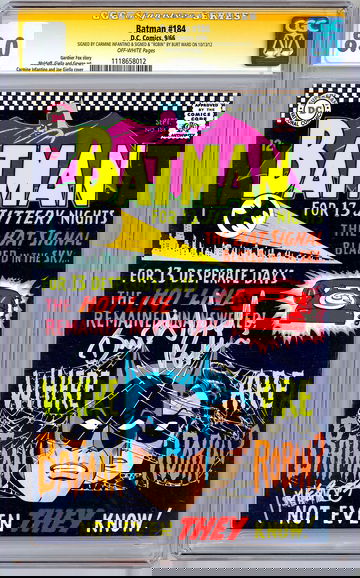 BATMAN #184 CGC-SS 8.0 SIGND BURT WARD aka 1960’S ROBIN & CARMINE INFANTINO 1966