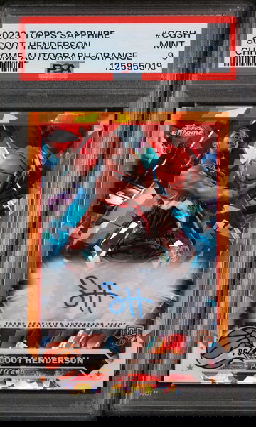 2023 Topps Chrome Sapphire Edition Topps Chrome Autographs Chrome Autograph-Orange Scoot Henderson #CGSH /25 PSA 9