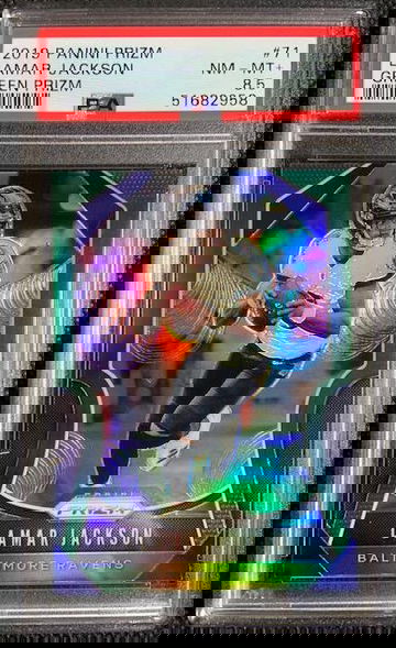 2019 Panini Prizm NFL Green Prizm Refractor Lamar Jackson #71 PSA 8.5 Ravens
