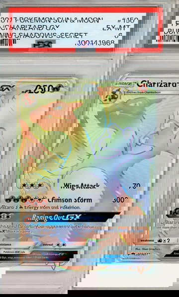 2017 PKMN SUN MOON BURN SHADOWS FA CHARIZARD GX #150 SECRET PSA 6