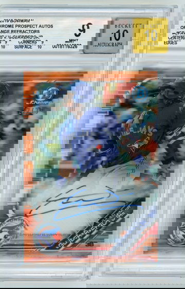 VLADIMIR GUERRERO JR 2019 Bowman Chrome Prospects ORANGE Refractor Auto Rc #22/25 BGS 9