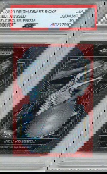 2022 PANINI PRIZM DRAFT PICKS RED CIRCLES PRIZM #4 BILL RUSSELL PSA 10 LOW POP