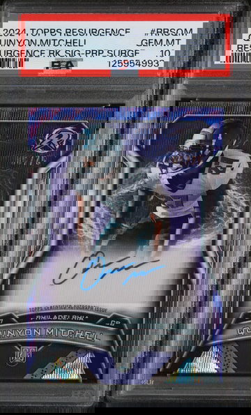 2024 Topps Resurgence Resurgence Rookie Signatures Purple Surge Quinyon Mitchell #RRSQM /75 PSA 10