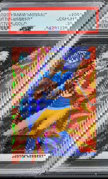 2020 Panini Mosaic Justin Herbert RC Rookie Reactive Gold Prizm #204 PSA 10  