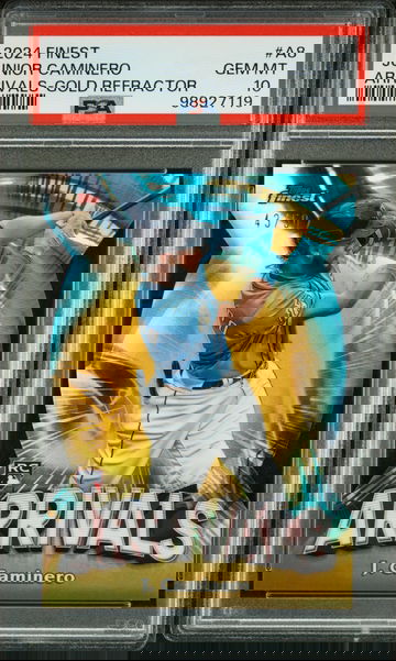 2024 Topps Finest Arrivals A8 Junior Caminero Gold Refractor /50 PSA 10