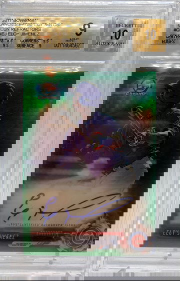 2017 bowman chrome eloy jimenez auto green refractor BGS 9 mint rookie rc /99