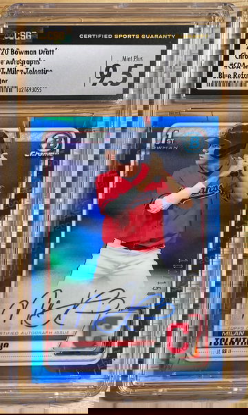 2020 Bowman Draft Chrome Autographs Milan Tolentino Blue Refractor Auto #/150 Guardians Indians