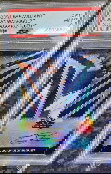 JULIO RODRIGUEZ AUTO #20/50 2020 Leaf Valiant  Blue Refractor Rookie RC 🔥 PSA 9