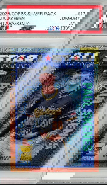 2025 TOPPS SILVER PACK 1990 CHROME ALL STARS PAUL SKENES #17 AQUA OF 199 PSA 10