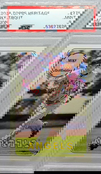 2018 TOPPS HERITAGE #275 MIKE TROUT ACTION PSA 9