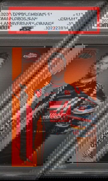 2020 TOPPS CHROME FORMULA 1 17 ROMAIN GROSJEAN 70TH ANNIVERSARY-ORANGE PSA 10