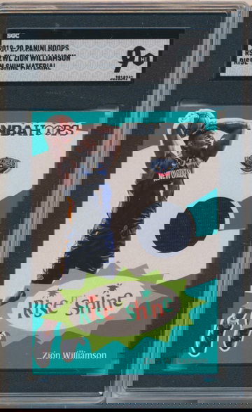2019-20 PANINI HOOPS ZION WILLIAMSON RISE N' SHINE MATERIAL JERSEY RC ROOKIE SGC 9