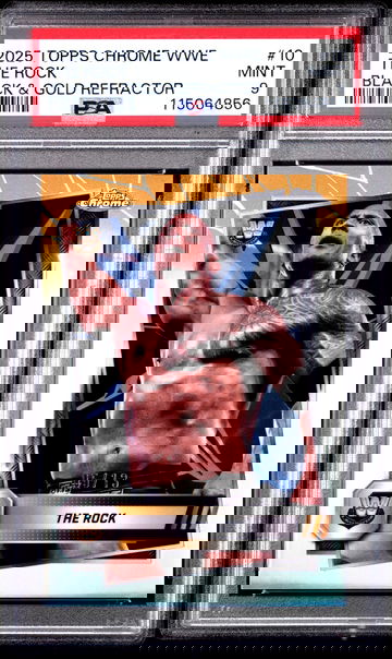 2025 Topps Chrome WWE Black & Gold Refractor the Rock #10 /113 PSA 9