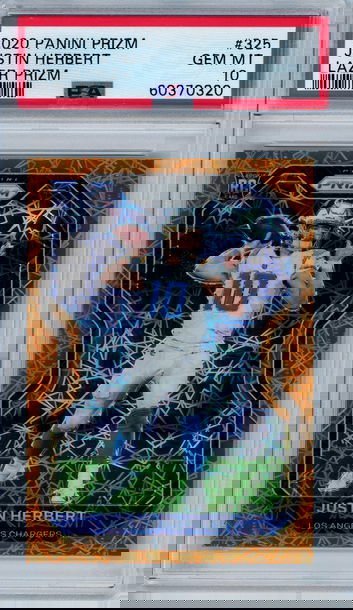 Justin Herbert 2020 Panini Prizm Orange Lazer #325 RC PSA 10 Rookie Cert #60370320