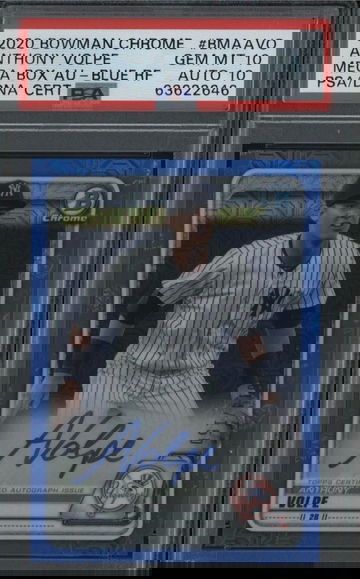 2020 Bowman Chrome Mega Box Blue Refractor Anthony Volpe RC AUTO /150 PSA 10