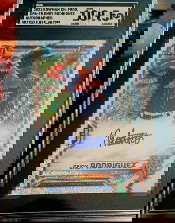 2021 bowman chrome prospects endy rodriguez auto speckle refractor 