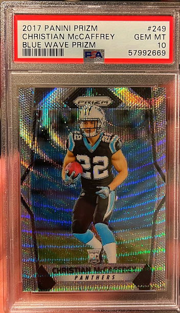 Christian Mccaffrey 2017 Panini Prizm Blue Wave /149 Christian Mccaffrey PSA 10