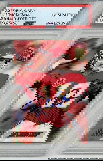 JOE MONTANA SIGNED 1995 TOPPS STADIUM CLUB #615 CHIEFS PSA/DNA AUTO GRADE 10