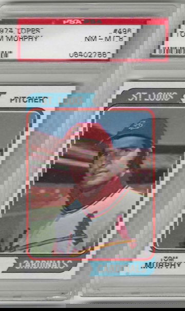 1974 Topps Baseball Card Tom Murphy #496 PSA 8 St. Louis Cardinals