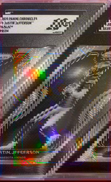 2020 Panini Chronicles Justin Jefferson Prizm Black Silver PB-9 Rookie SGC 10