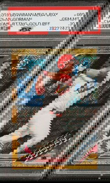 2019 Bowman Chrome Mega Box Nolan Gorman Gold Refractor #BCP-60 13/50 PSA 10