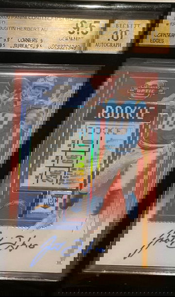 JUSTIN HERBERT 2020 Contenders Optic ROOKIE RC RED AUTO /199 ON CARD  BGS 9.5
