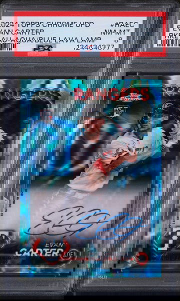 2024 Topps Chrome Update Chrome Rookie Autographs Rke Au-Aq/Blue Lv Lamp Evan Carter #RAEC /175 PSA 8