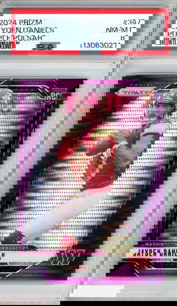 2024 PANINI PRIZM JAYDEN DANIELS #347 PURPLE PULSAR ROOKIE RC PSA 8 NM-MT